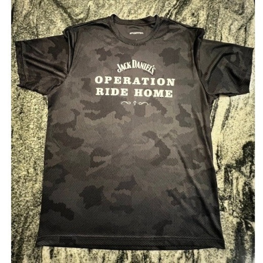 Sport-Tek Jack Daniels T-Shirt Mens Large Black Camo Operation Ride Home Tee